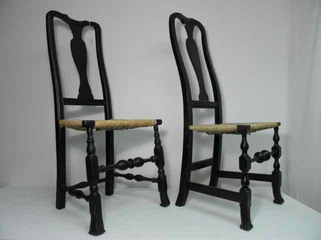 Appraisal: Two William and Mary side chairs Ebonized wood with rush