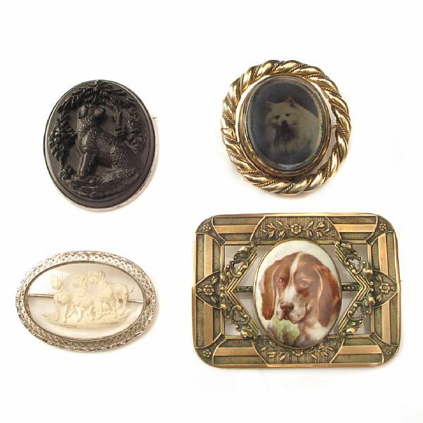 Appraisal: A collection of antique dog jewelry Including six brooches mounted