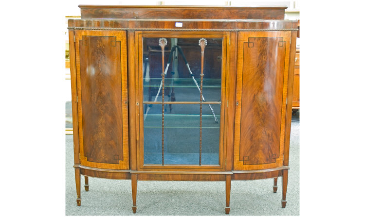 Appraisal: Edwardian Mahogany Display Cabinet With central astragal door flanked by