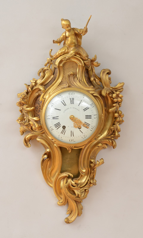 Appraisal: LOUIS XV STYLE GILT-BRONZE CARTEL CLOCK Face signed 'Etienne Descamp