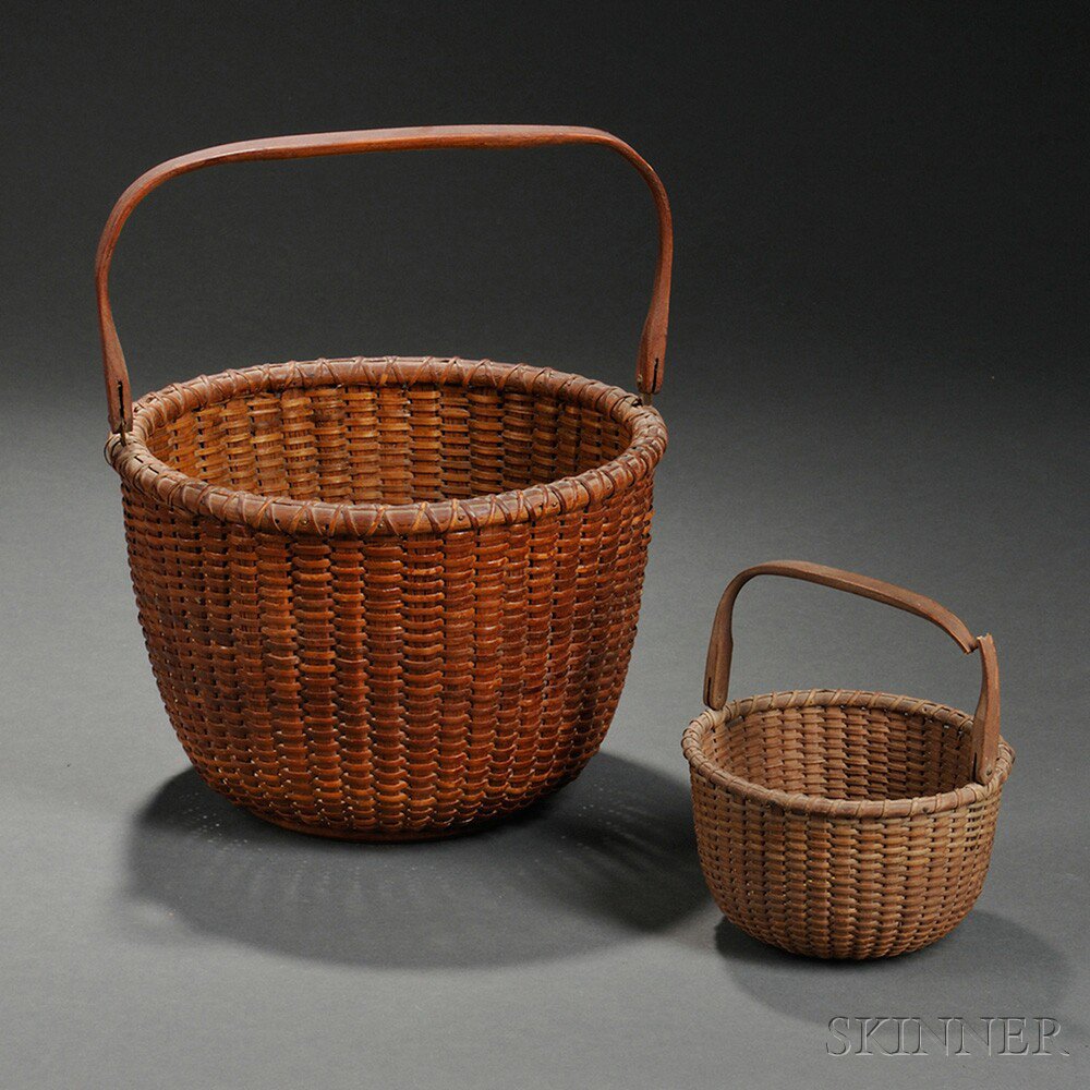 Appraisal: Two Round Swing-handled Nantucket Baskets one by S P Boyer