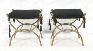 Appraisal: Pair Decorator Stool Benches Black cushion seat with tassel trim