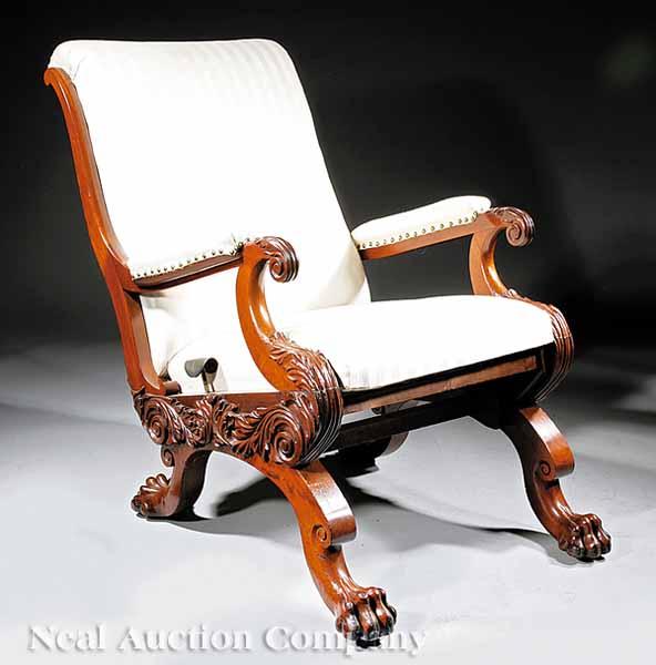 Appraisal: An American Carved Walnut and Cherrywood Invalid s Armchair mid-