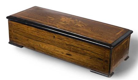 Appraisal: A Swiss rosewood music box circa rectangular top inlaid with