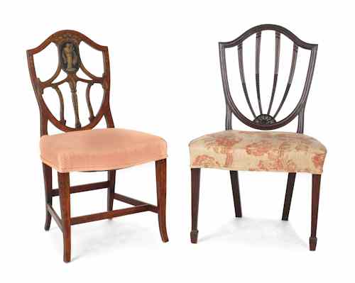 Appraisal: Two Hepplewhite mahogany shield back dining chairs one painted in