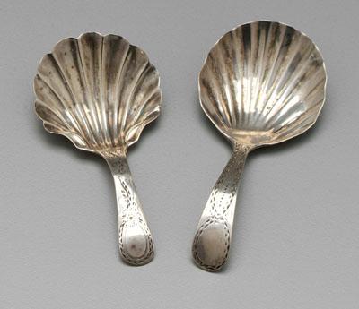 Appraisal: Two English silver caddy spoons both with shell bowls bright-cut