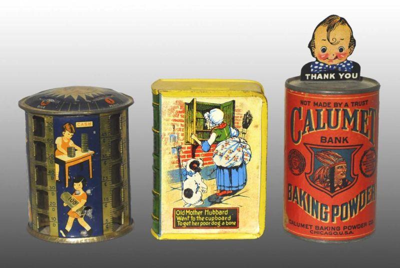 Appraisal: Lot of Tin Still Banks Description Includes Old Mother Hubbard