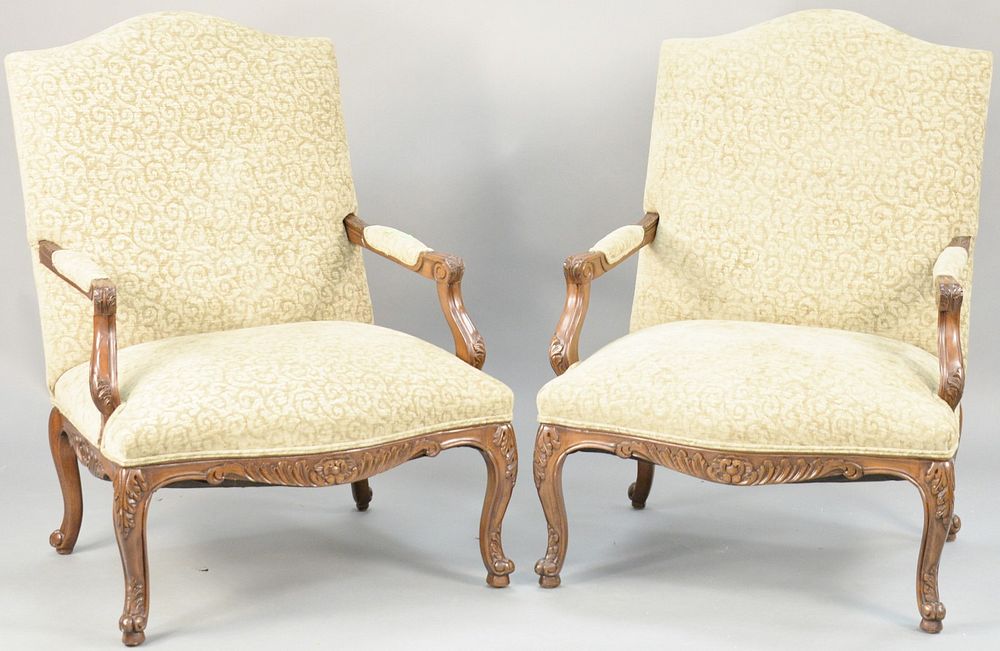 Appraisal: Pair of Louis XV style upholstered arm chairs ht in