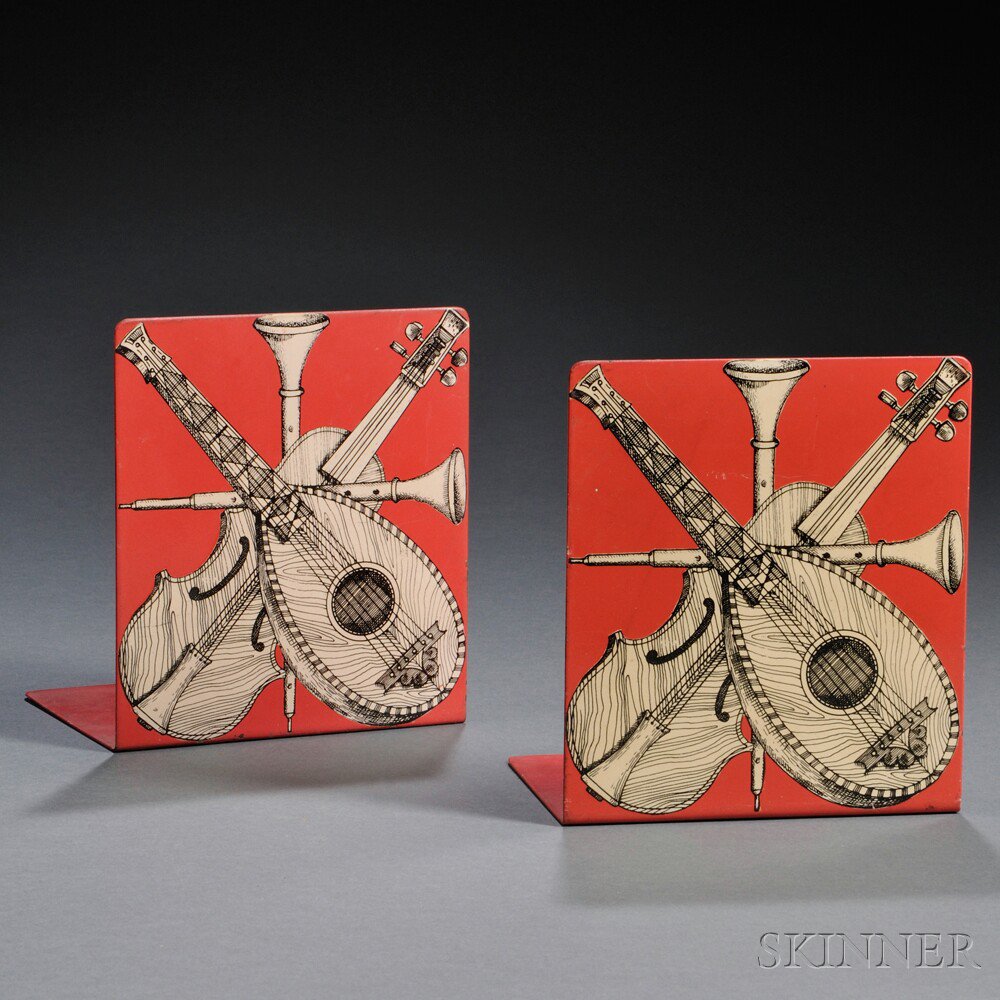 Appraisal: Pair of Fornasetti Bookends Enameled metal Milan Italy mid- th