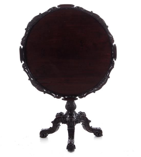 Appraisal: Georgian style carved mahogany tilt-top table last half th century