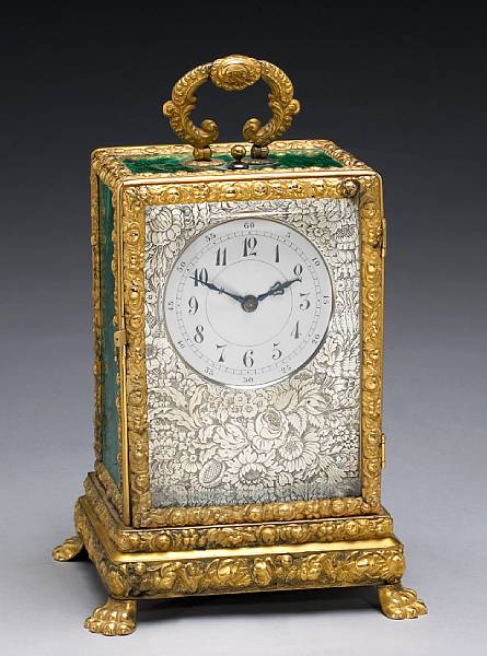 Appraisal: A French gilt metal and malachite mantel clock Margaine late