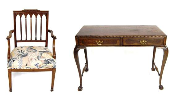 Appraisal: th C writing desk and chair mahogany desk rectangular top