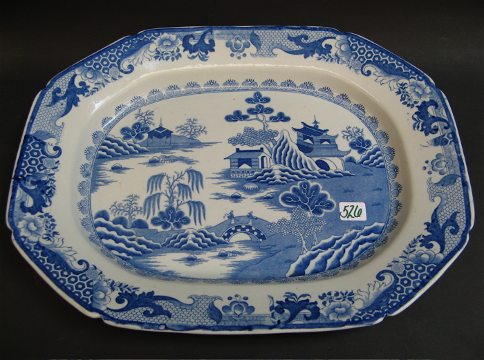 Appraisal: IRONSTONE BLUE ON WHITE TRANSFERWARE PLATTER oval shape with squared