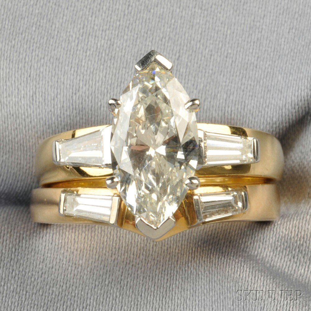 Appraisal: kt Gold and Diamond Solitaire Birks set with a marquise-cut