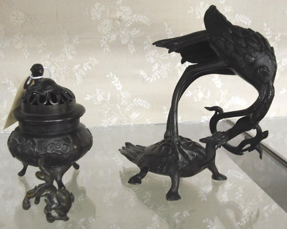 Appraisal: th century Oriental cast bronze modelled with a heron and