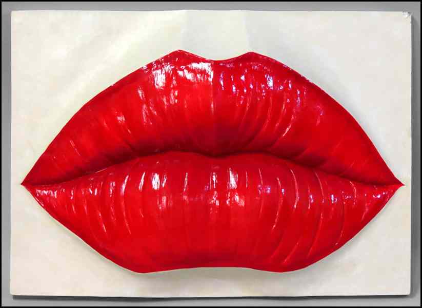 Appraisal: RED LIPS Painted wood decorative wall hanging '' x ''