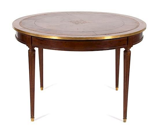 Appraisal: A Louis XVI Style Brass Mounted Circular Table Height x