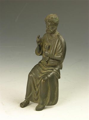 Appraisal: A bronze figure of St Peter seated in cm h