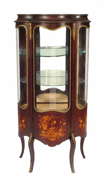 Appraisal: A Louis XV style marquetry inlaid mahogany vitrine height ft