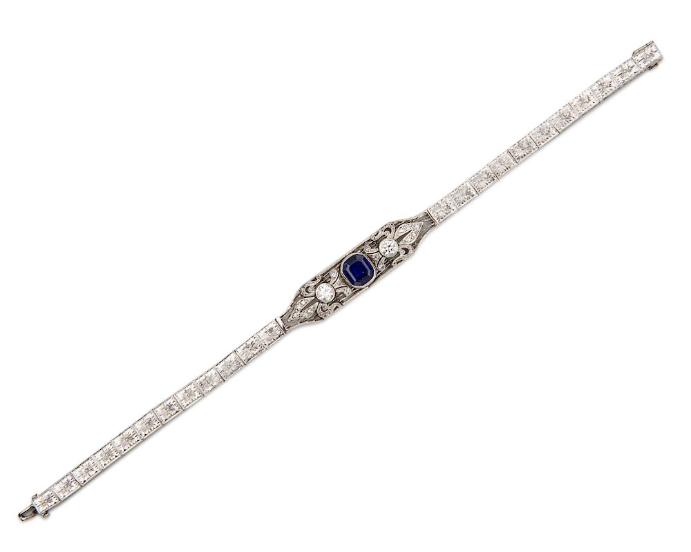 Appraisal: Platinum Sapphire and Diamond Bracelet Platinum Sapphire and Diamond Bracelet