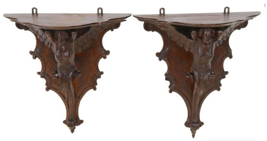 Appraisal: pair Italian carved figural wall brackets late th early th