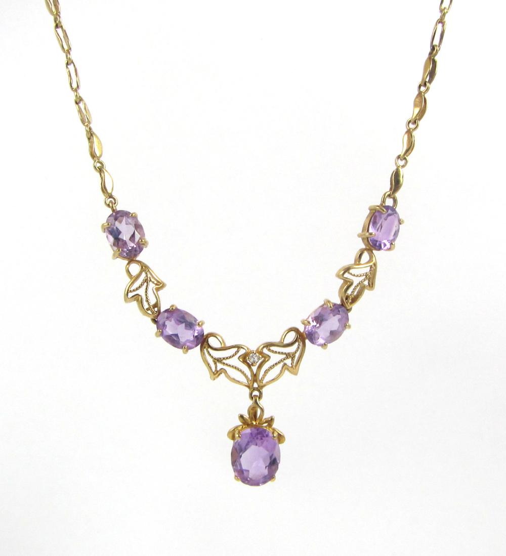 Appraisal: AMETHYST DIAMOND AND EIGHTEEN KARAT GOLD NECKLACE measuring - in