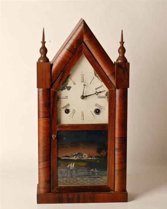 Appraisal: A M th C Rosewood Steeple Mantle Clock with spike