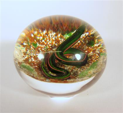 Appraisal: Debbie Tarsitano Green Snake paperweight circa Estimate -