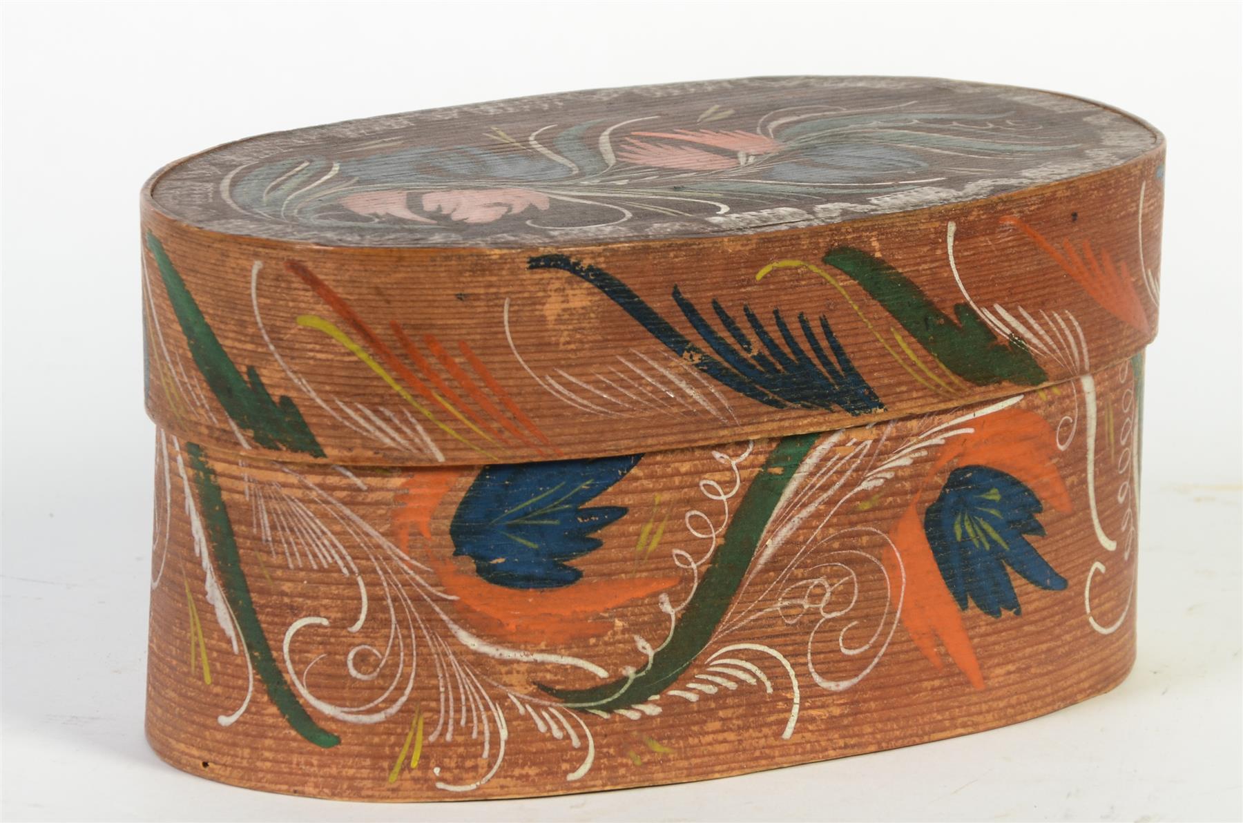 Appraisal: SMALL BRIDE'S BOX European mid th century Oval bentwood box