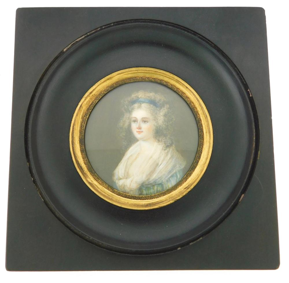 Appraisal: MINIATURE Woman round support powdered hair with blue band low