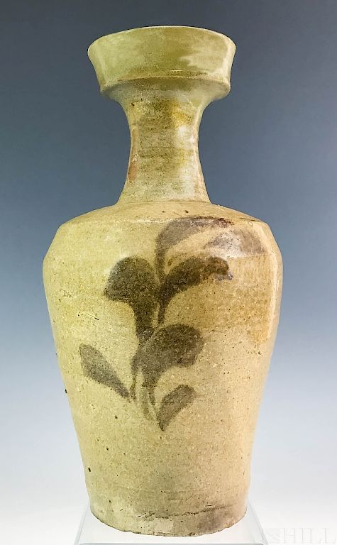 Appraisal: Early Korean Pottery Floral Stoneware Vase Vessel Korean Floral Wine