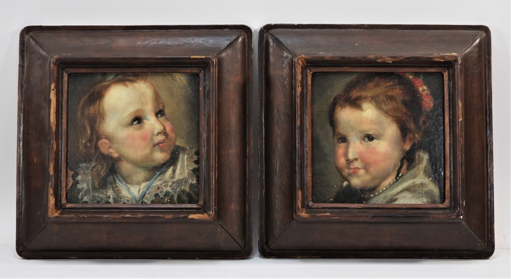 Appraisal: PR C YOUNG BOY GIRL PORTRAIT PAINTINGS England Circa Includes