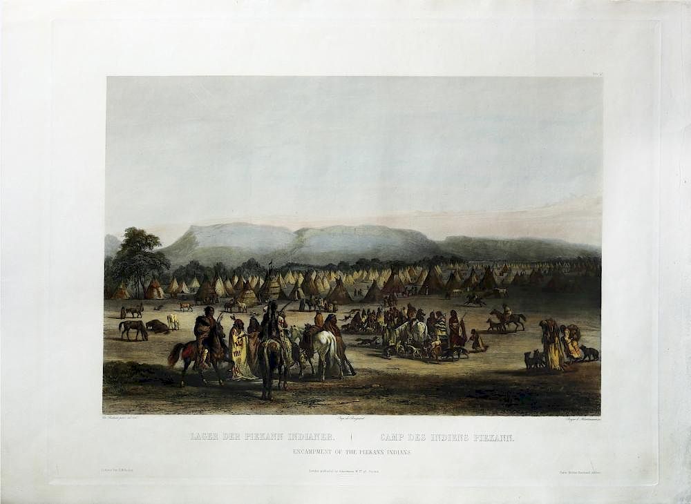 Appraisal: Hand-colored Karl Bodmer Engraving Encampment of the Piekann Indians Tab