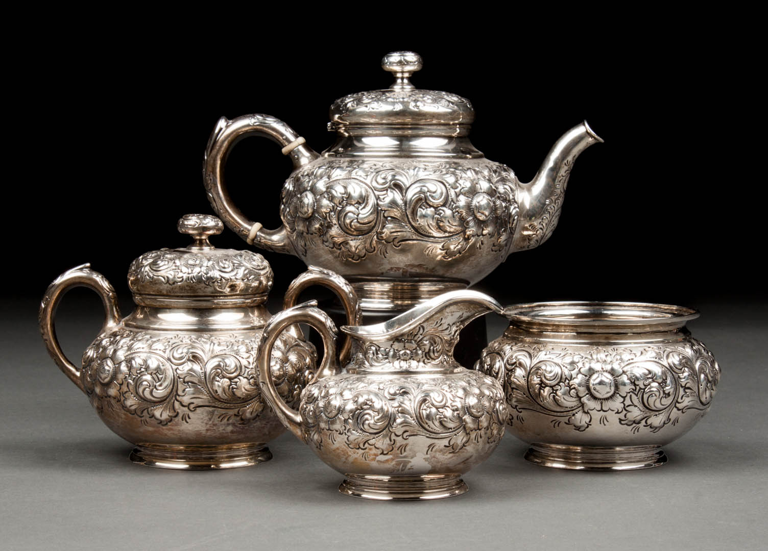 Appraisal: American repousse sterling -piece coffee set Black Starr Frost including