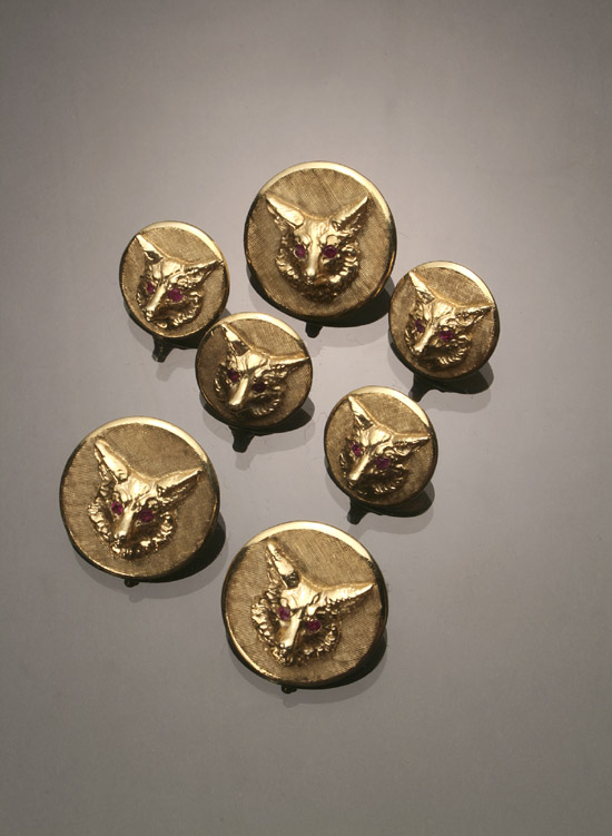 Appraisal: Set of Seven -Karat Yellow-Gold Fox Head Motif Buttons Each