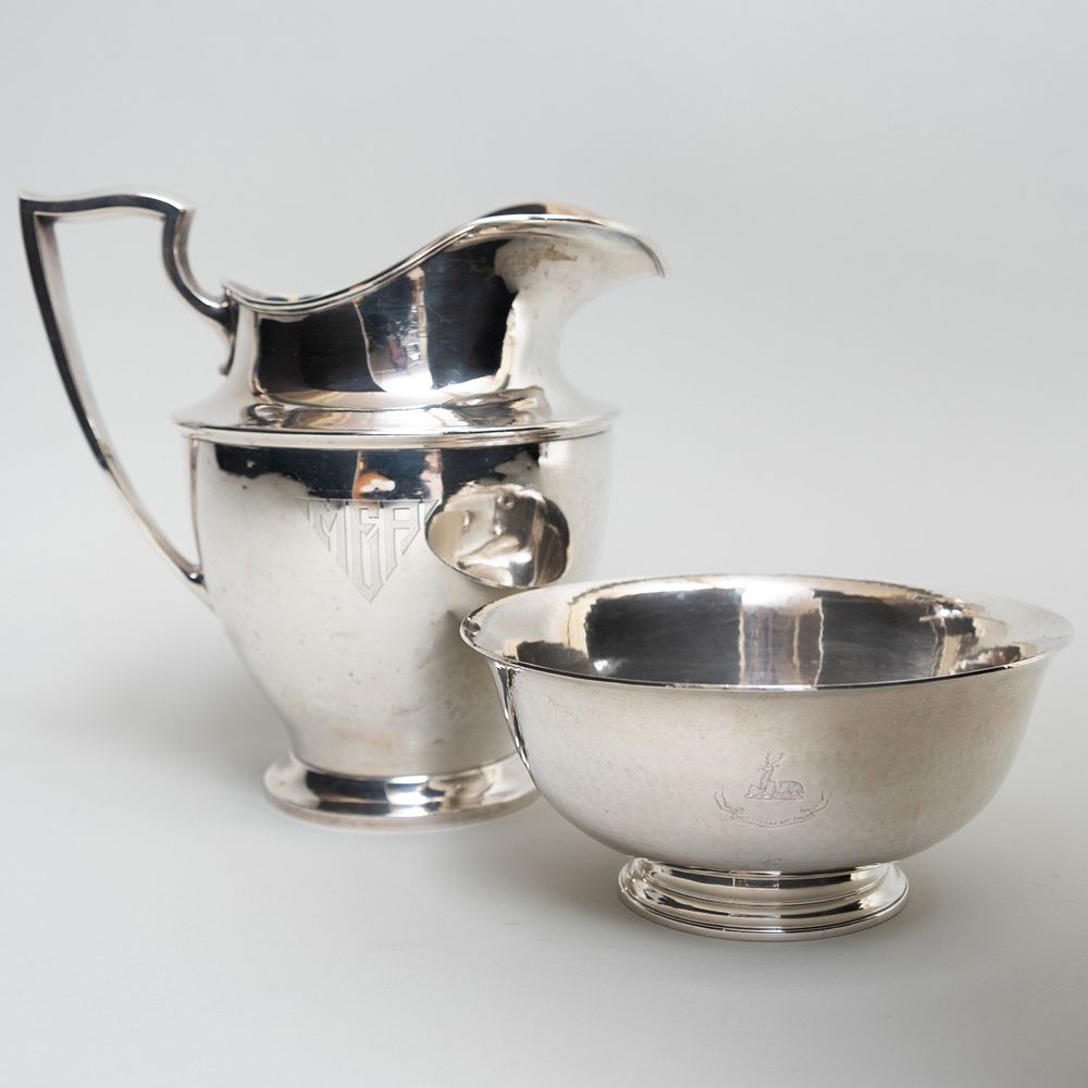 Appraisal: Rand Crane Silver Bowl and a Pitcher Each marked 'Sterling'