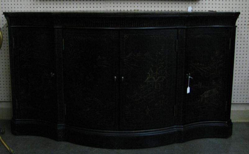 Appraisal: Oriental Lacquer Buffet with Scenic Oriental Decor and faux distressed