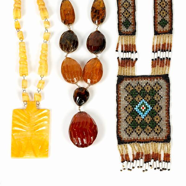 Appraisal: A collection of beaded and stone and glass necklaces