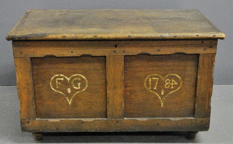 Appraisal: - Continental walnut blanket chest with sulfur inlaid heart form