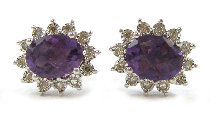 Appraisal: PAIR OF AMETHYST AND DIAMOND EARRINGS each k white gold