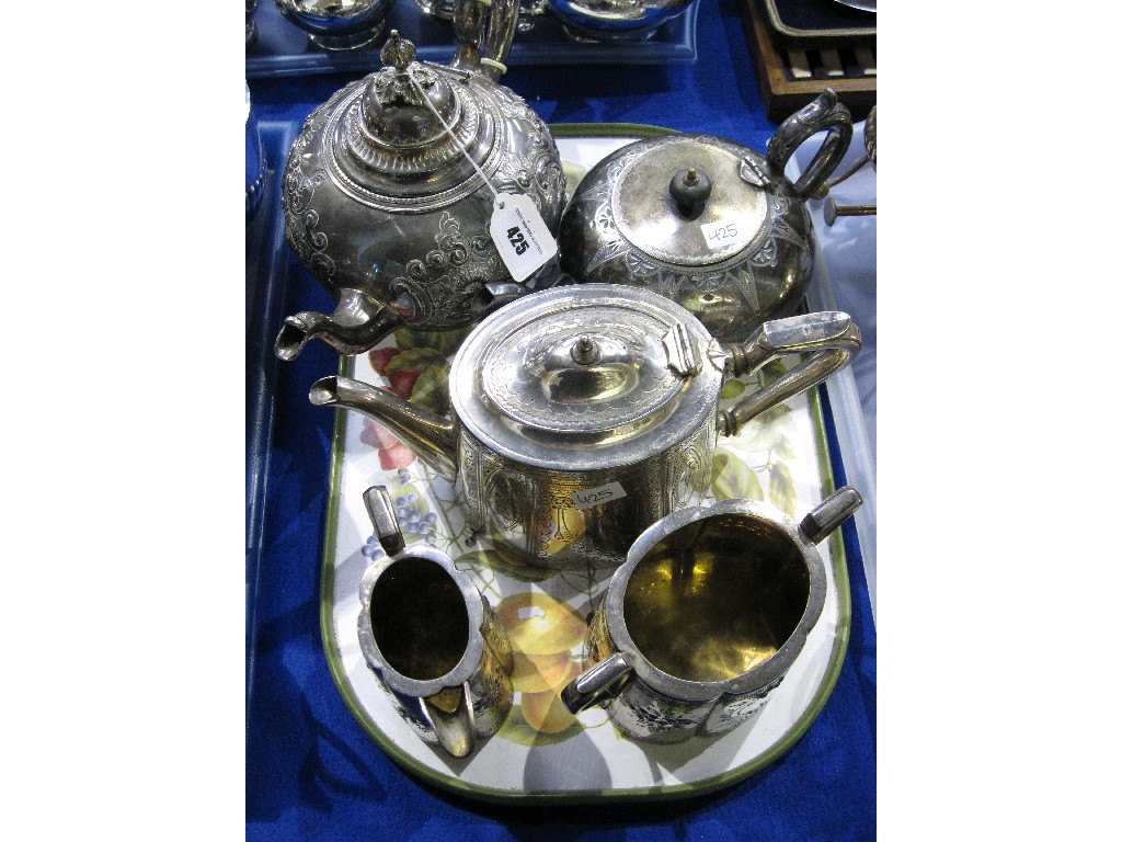 Appraisal: Tray lot of EP - three teapots cream and sugar