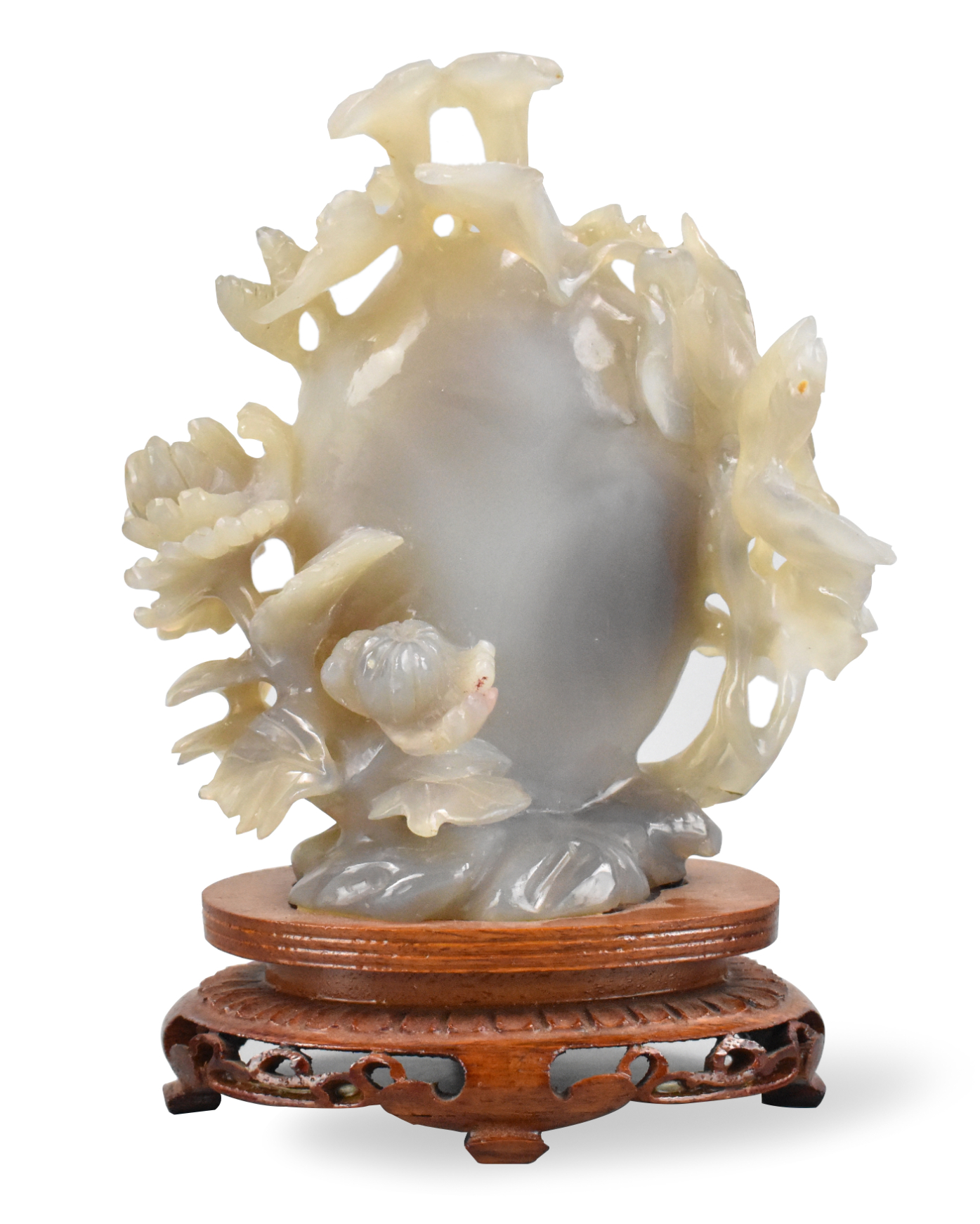 Appraisal: A Chinese agate carved ornament accompanied by a wooden base