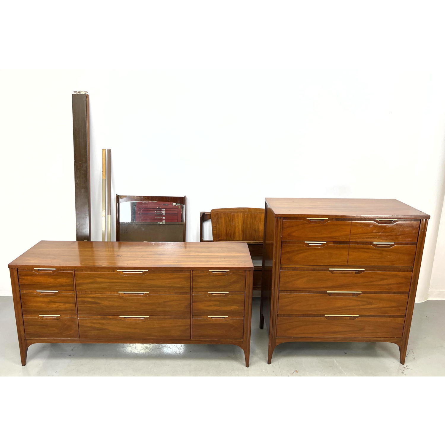 Appraisal: pc KENT COFFEY American Modern Walnut Bedroom Set High and