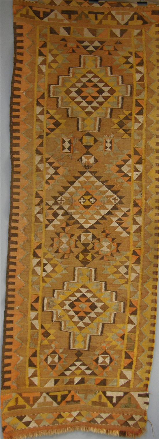 Appraisal: Tribal Kelim with patterned designs including stepped medallions x PROVENANCE