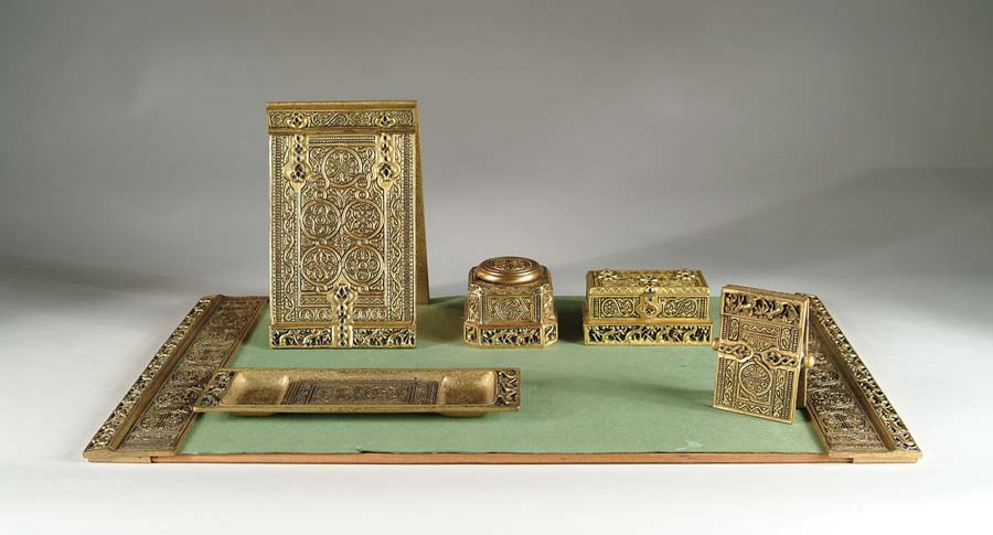 Appraisal: TIFFANY VENETIAN DESK SET Six piece set includes inkwell blotter