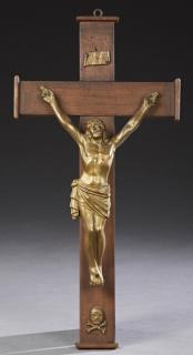 Appraisal: Large Gilt Spelter and Mahogany Crucifix early Large Gilt Spelter