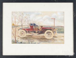 Appraisal: Gouache painting of an antique automobile '' x '' Provenance