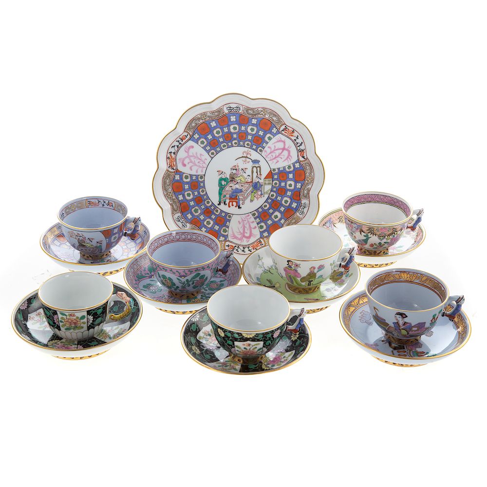 Appraisal: Herend Porcelain Tea Articles includes two Black Dynasty teacups and