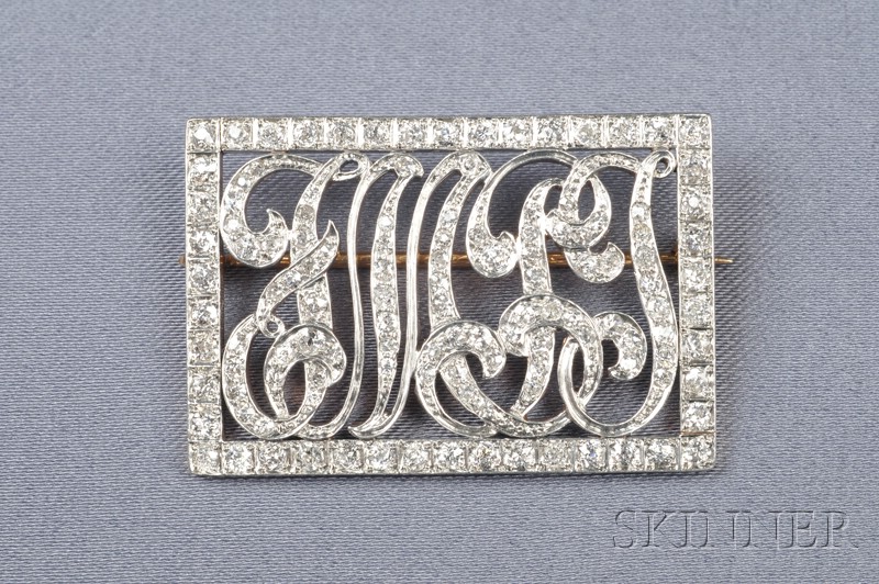 Appraisal: Edwardian Diamond Monogram Brooch set with old mine-cut diamond melee