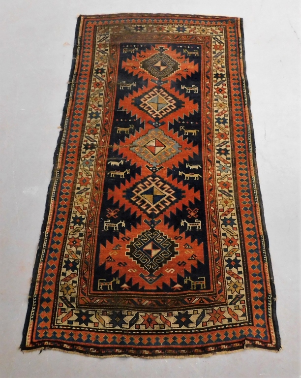 Appraisal: C CAUCASIAN ORIENTAL PICTORIAL ANIMAL CARPET RUG Caucusus th CenturyCentral